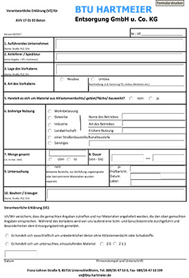 Verantwortliche Erklärung Beton Verantwortliche Erklärung Aushub